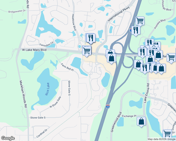 map of restaurants, bars, coffee shops, grocery stores, and more near 1319 Rotonda Point in Lake Mary