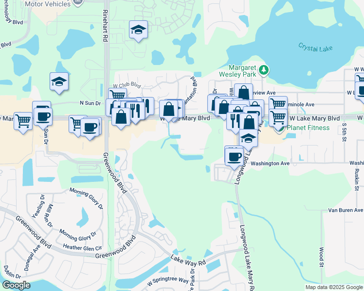 map of restaurants, bars, coffee shops, grocery stores, and more near 350 Waymont Court in Lake Mary