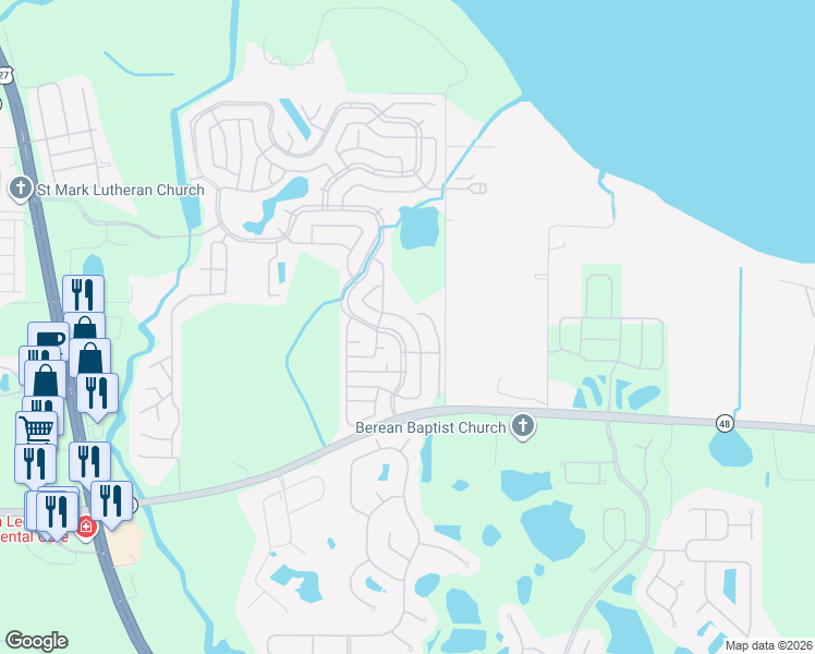 map of restaurants, bars, coffee shops, grocery stores, and more near 141 Hibiscus Way in Leesburg