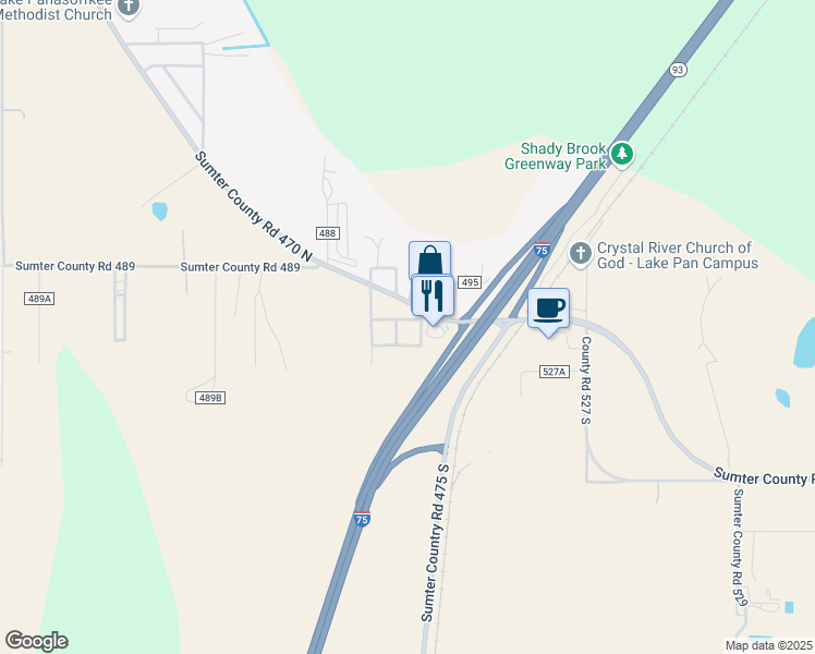 map of restaurants, bars, coffee shops, grocery stores, and more near 39 County Road 494 in Lake Panasoffkee