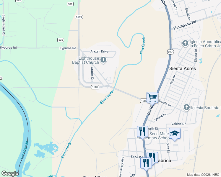 map of restaurants, bars, coffee shops, grocery stores, and more near 938 Farm to Market 1589 in Eagle Pass
