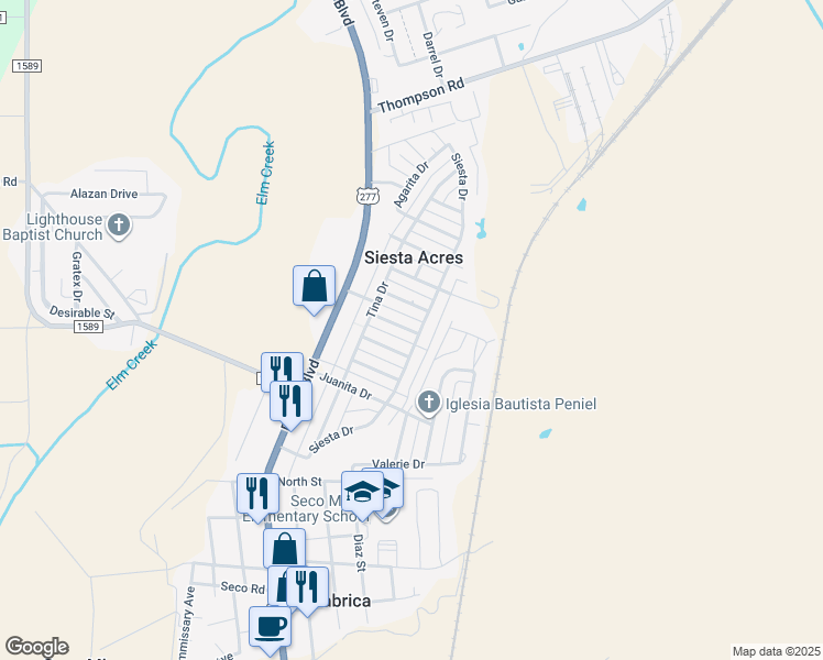 map of restaurants, bars, coffee shops, grocery stores, and more near 3298 Siesta Drive in Eagle Pass