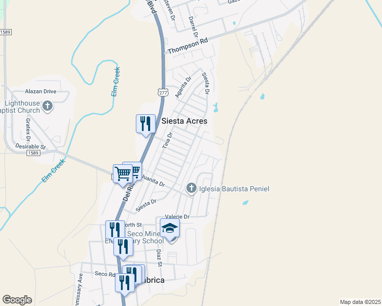 map of restaurants, bars, coffee shops, grocery stores, and more near 3298 Siesta Drive in Eagle Pass