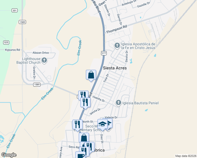 map of restaurants, bars, coffee shops, grocery stores, and more near 3567 Del Rio Boulevard in Eagle Pass