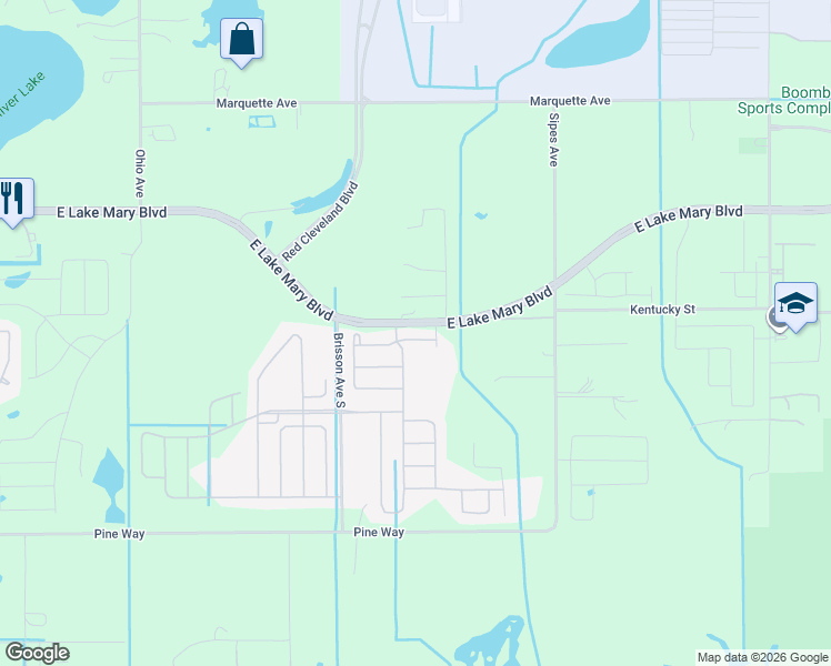 map of restaurants, bars, coffee shops, grocery stores, and more near 2682 Flicker Cove in Sanford