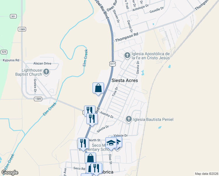map of restaurants, bars, coffee shops, grocery stores, and more near 3567 Del Rio Boulevard in Eagle Pass