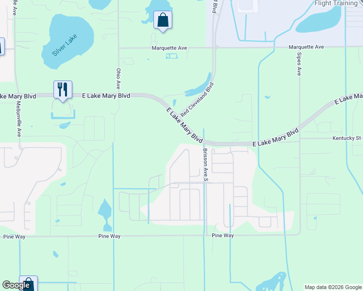 map of restaurants, bars, coffee shops, grocery stores, and more near 3870 Crawley Down Loop in Sanford
