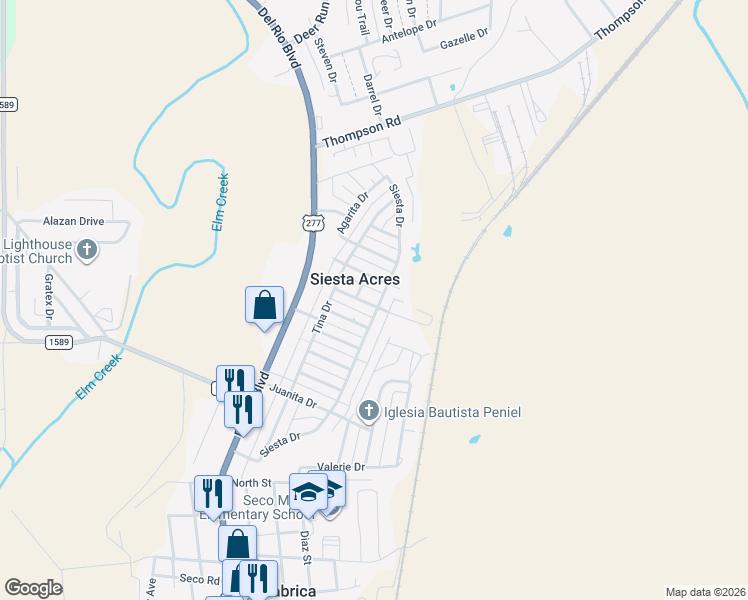 map of restaurants, bars, coffee shops, grocery stores, and more near 3705 Siesta Drive in Eagle Pass