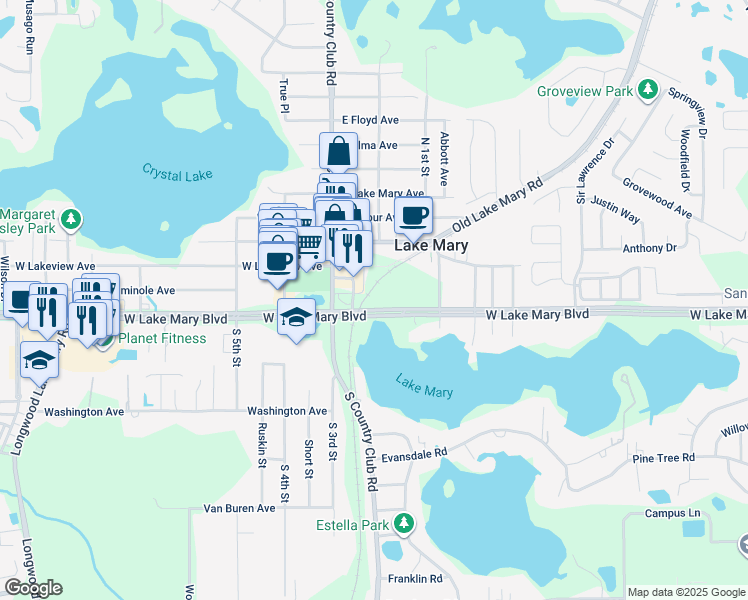 map of restaurants, bars, coffee shops, grocery stores, and more near 2264-2266 W Lake Mary Blvd in Lake Mary