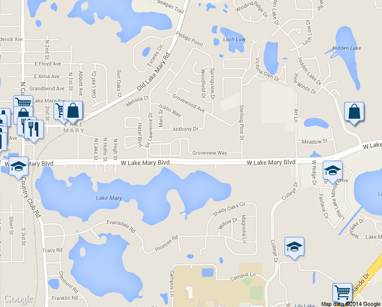 map of restaurants, bars, coffee shops, grocery stores, and more near 11023 Groveview Way in Sanford