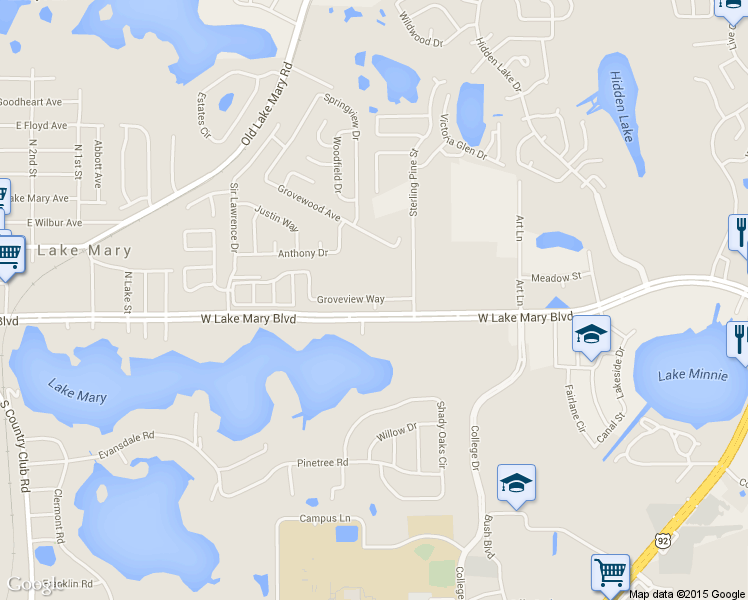 map of restaurants, bars, coffee shops, grocery stores, and more near 13441 Groveview Way in Sanford