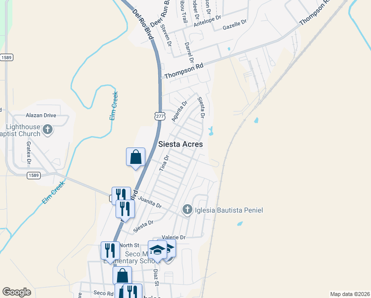 map of restaurants, bars, coffee shops, grocery stores, and more near 3705 Siesta Drive in Eagle Pass