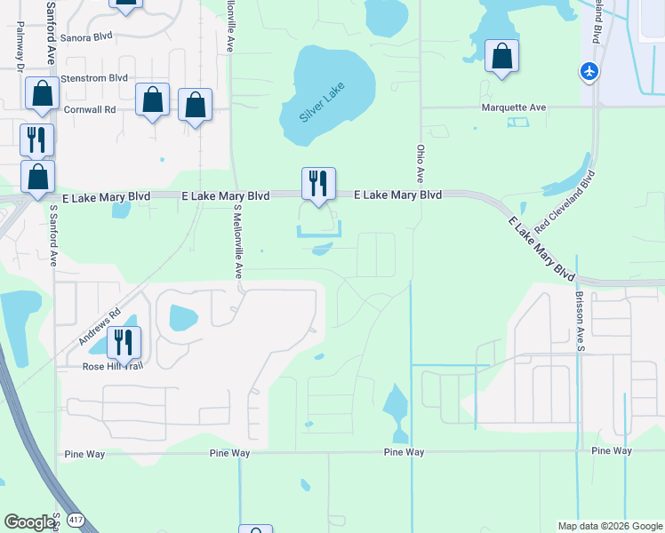 map of restaurants, bars, coffee shops, grocery stores, and more near 260 Tradeport Drive in Sanford