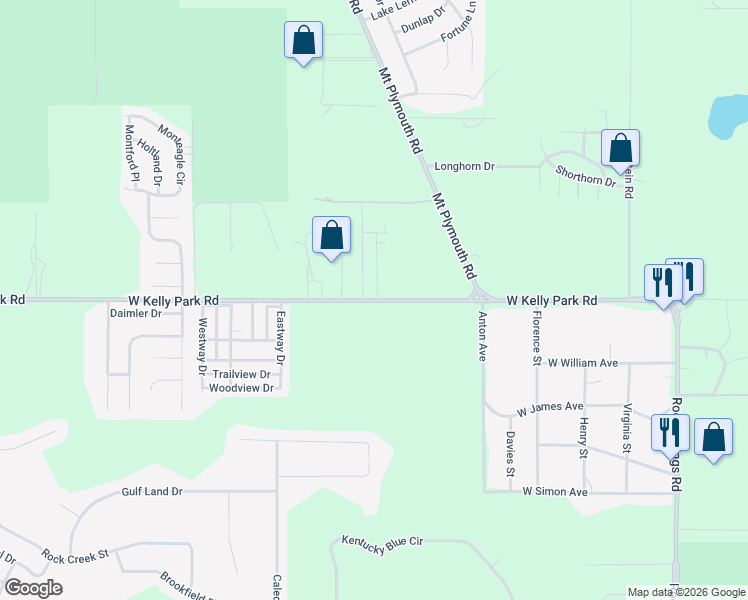 map of restaurants, bars, coffee shops, grocery stores, and more near 571 West Kelly Park Road in Apopka