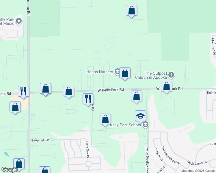 map of restaurants, bars, coffee shops, grocery stores, and more near 2431 Park Ridge Street in Apopka