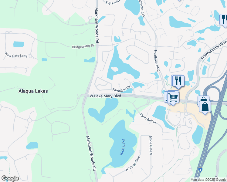 map of restaurants, bars, coffee shops, grocery stores, and more near 1504 Rackets Court in Lake Mary