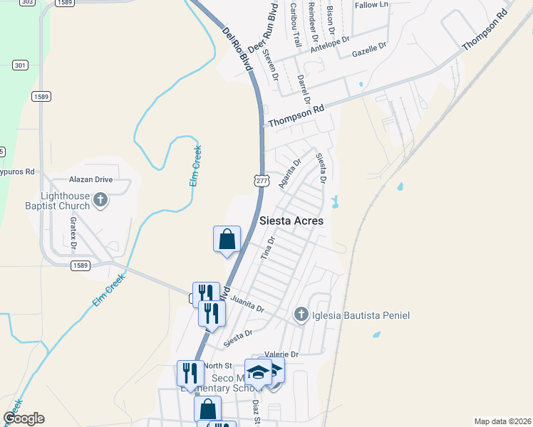 map of restaurants, bars, coffee shops, grocery stores, and more near 3789 Tina Drive in Eagle Pass
