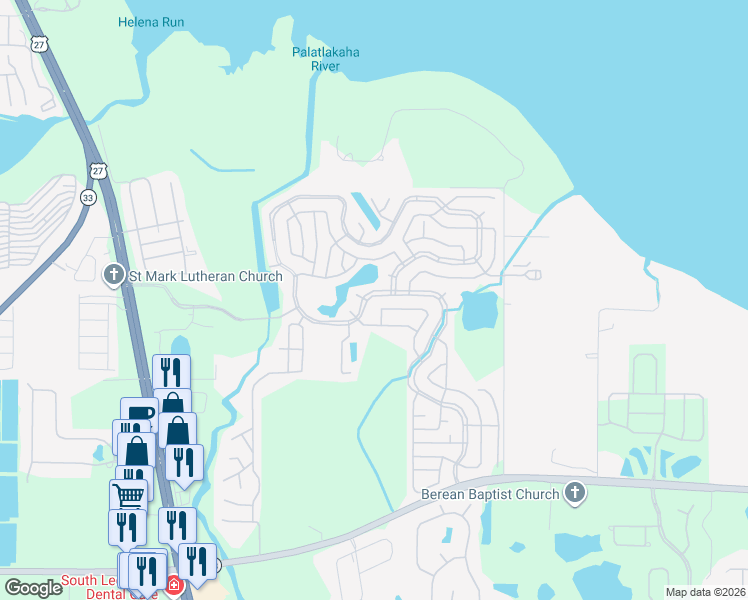 map of restaurants, bars, coffee shops, grocery stores, and more near 311 Hawthorne Boulevard in Leesburg