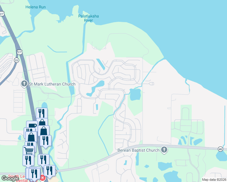 map of restaurants, bars, coffee shops, grocery stores, and more near 327 Hawthorne Boulevard in Leesburg