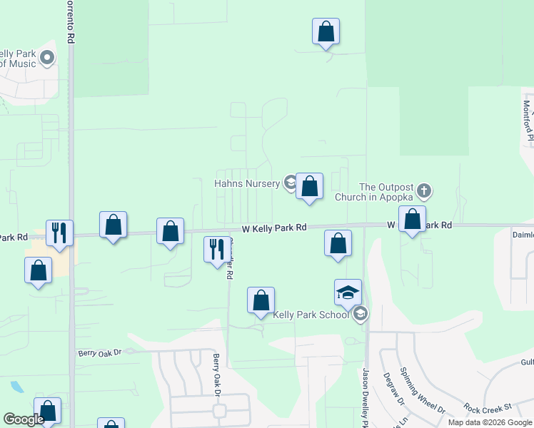 map of restaurants, bars, coffee shops, grocery stores, and more near 2431 Park Ridge Street in Apopka