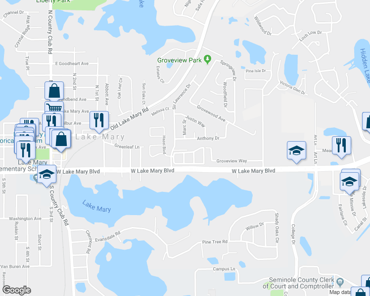 map of restaurants, bars, coffee shops, grocery stores, and more near 300 Sunvista Court in Sanford