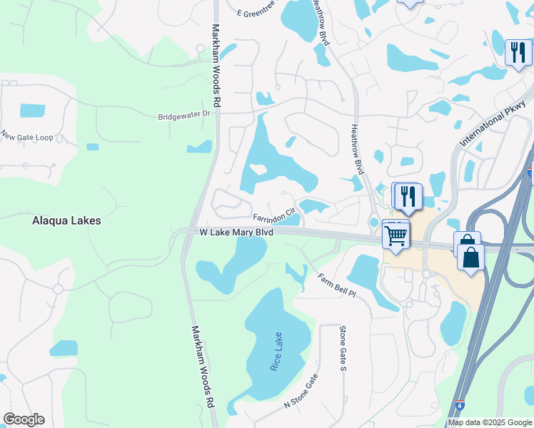 map of restaurants, bars, coffee shops, grocery stores, and more near 1504 Rackets Court in Lake Mary