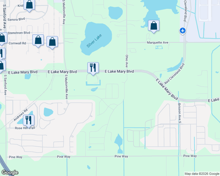map of restaurants, bars, coffee shops, grocery stores, and more near 240 Tradeport Drive in Sanford