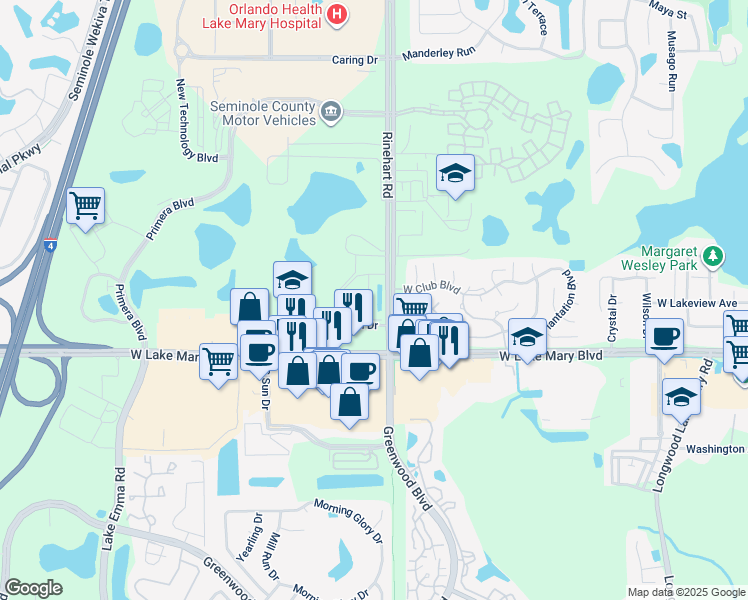 map of restaurants, bars, coffee shops, grocery stores, and more near 117 Lake Emma Cove Drive in Lake Mary
