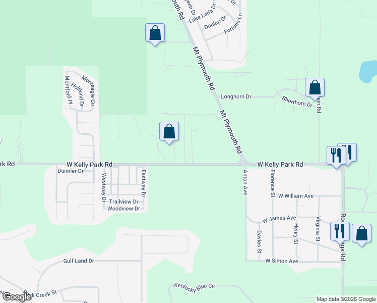 map of restaurants, bars, coffee shops, grocery stores, and more near 571 West Kelly Park Road in Apopka