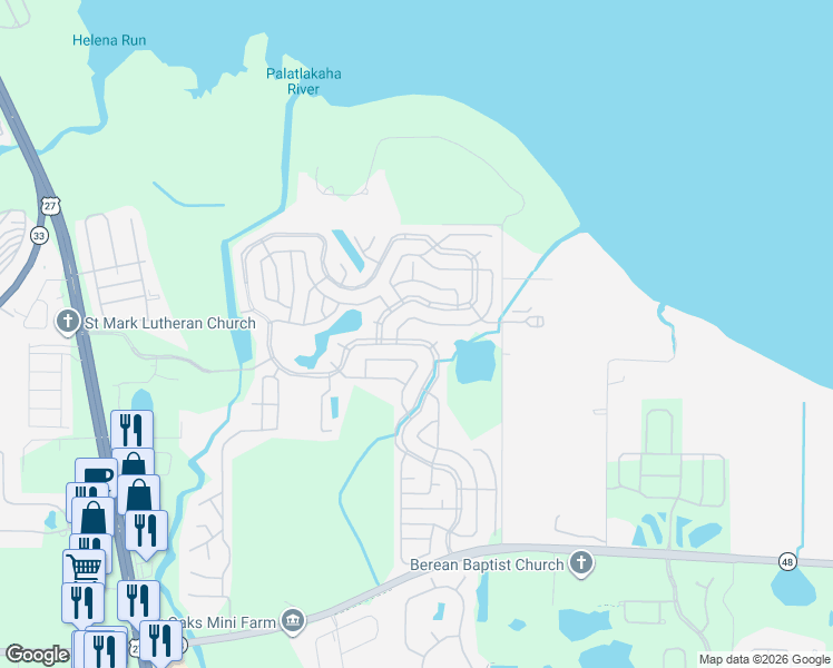 map of restaurants, bars, coffee shops, grocery stores, and more near 327 Hawthorne Boulevard in Leesburg