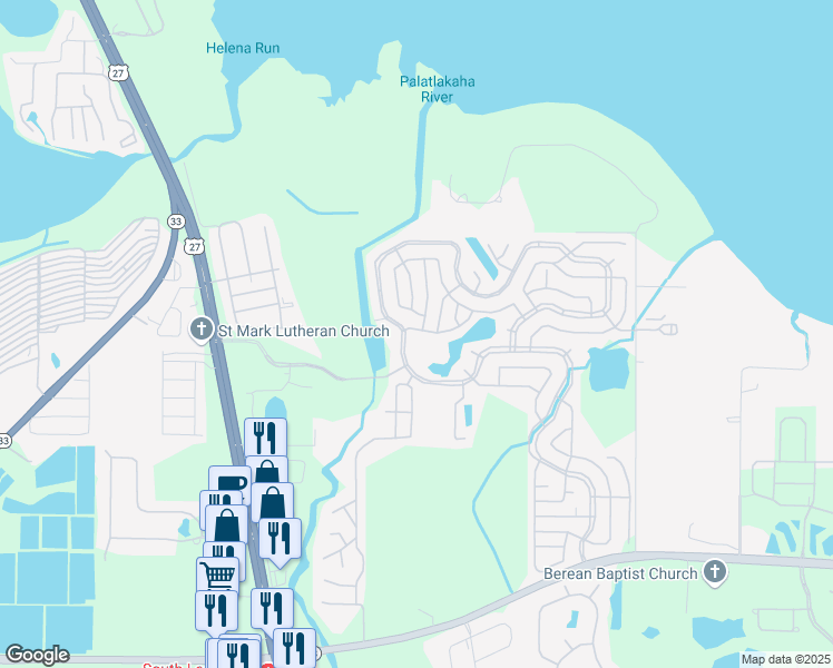 map of restaurants, bars, coffee shops, grocery stores, and more near Palo Verde Drive in Leesburg