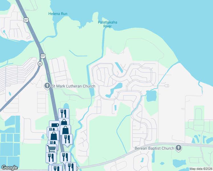map of restaurants, bars, coffee shops, grocery stores, and more near 105 Azalea Trail in Leesburg