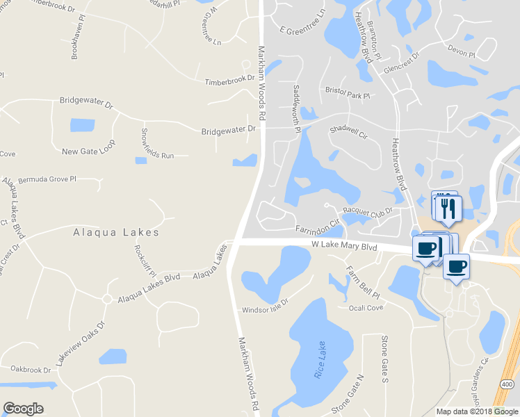 map of restaurants, bars, coffee shops, grocery stores, and more near 1491 Farrindon Circle in Lake Mary