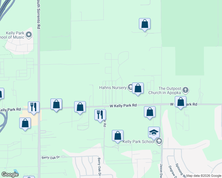 map of restaurants, bars, coffee shops, grocery stores, and more near 2497 Cedar Rose Street in Apopka