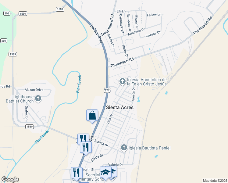 map of restaurants, bars, coffee shops, grocery stores, and more near 1296 Agarita Drive in Eagle Pass