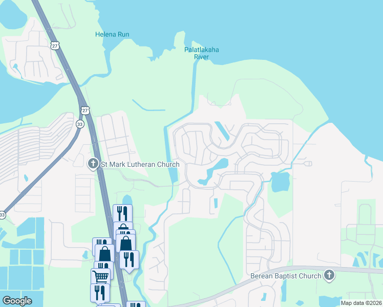 map of restaurants, bars, coffee shops, grocery stores, and more near 105 Azalea Trail in Leesburg