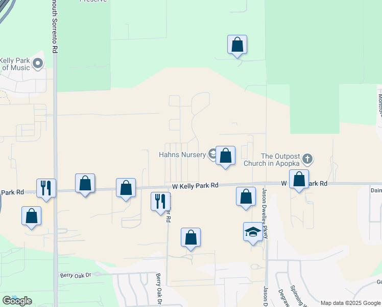 map of restaurants, bars, coffee shops, grocery stores, and more near 2497 Cedar Rose Street in Apopka
