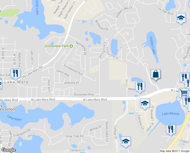 map of restaurants, bars, coffee shops, grocery stores, and more near 626 Grovewood Ave in Sanford