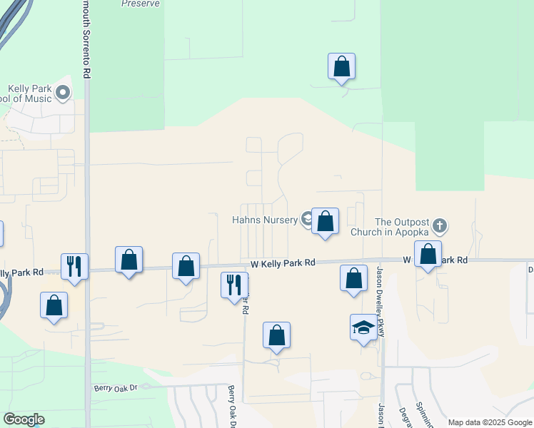 map of restaurants, bars, coffee shops, grocery stores, and more near 2497 Cedar Rose Street in Apopka