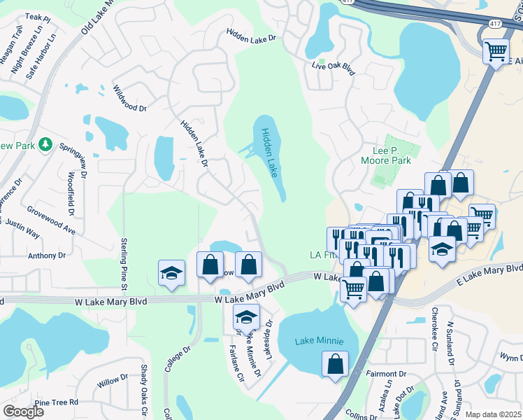 map of restaurants, bars, coffee shops, grocery stores, and more near 229 Arbor Circle in Sanford