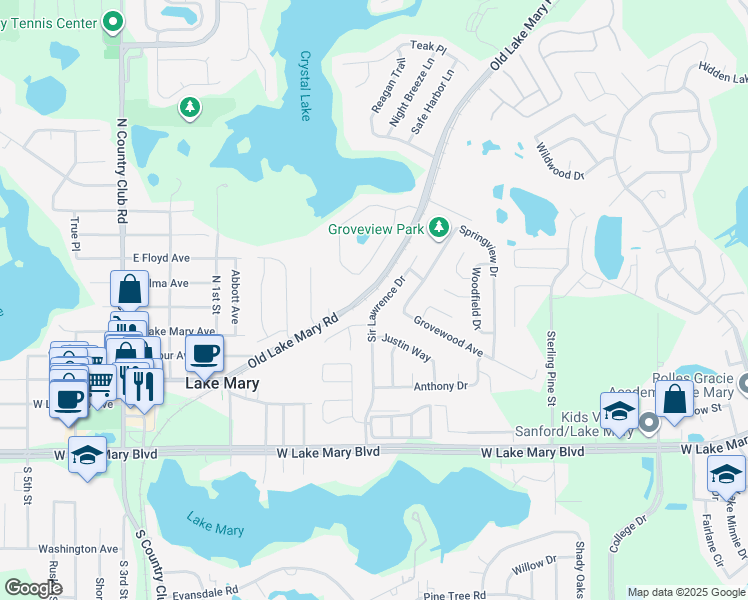 map of restaurants, bars, coffee shops, grocery stores, and more near 132 Estates Circle in Lake Mary