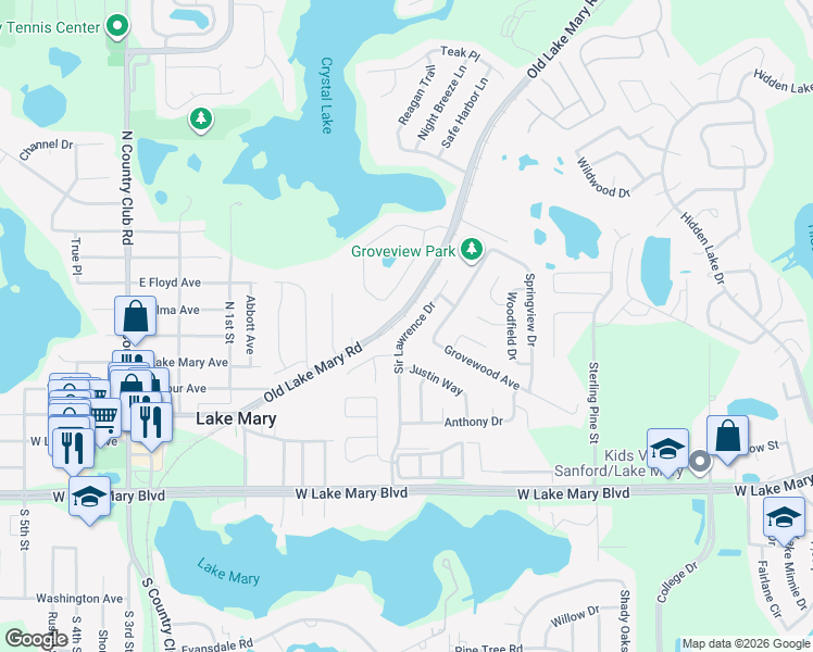 map of restaurants, bars, coffee shops, grocery stores, and more near 312 Sir Lawrence Drive in Sanford