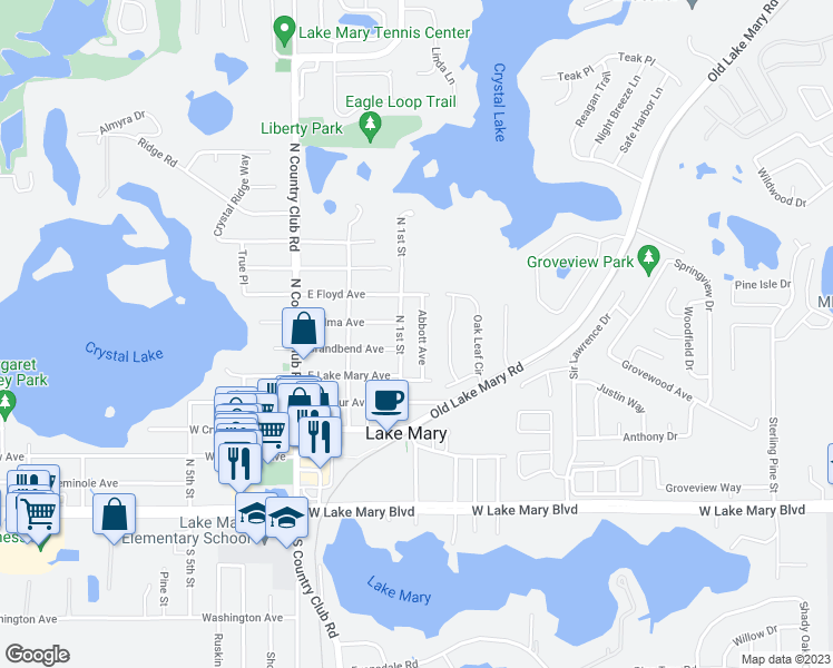 map of restaurants, bars, coffee shops, grocery stores, and more near 262 Abbott Avenue in Lake Mary