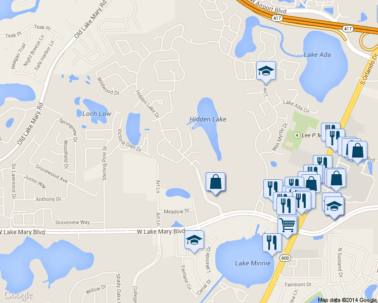 map of restaurants, bars, coffee shops, grocery stores, and more near 109 Hidden Arbor Court in Sanford