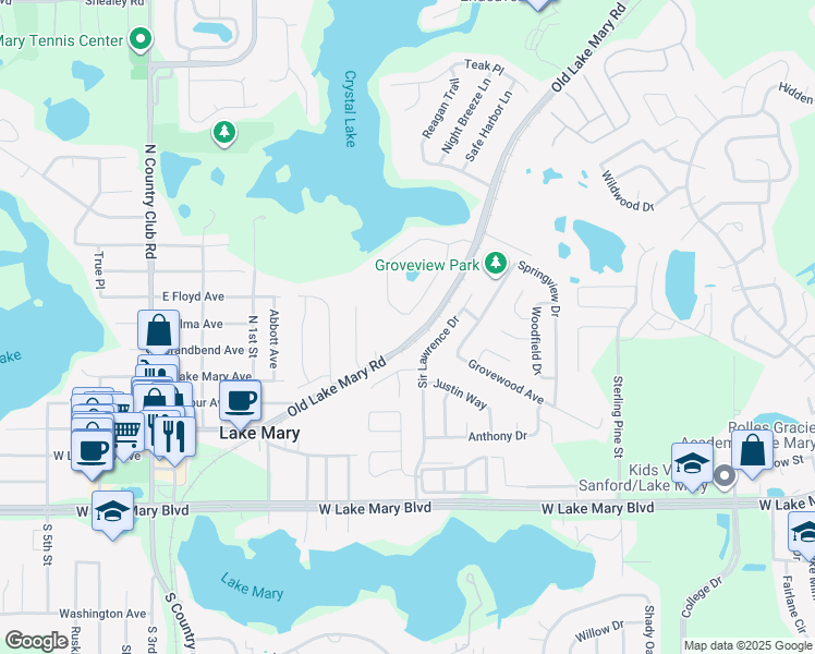 map of restaurants, bars, coffee shops, grocery stores, and more near 132 Estates Circle in Lake Mary