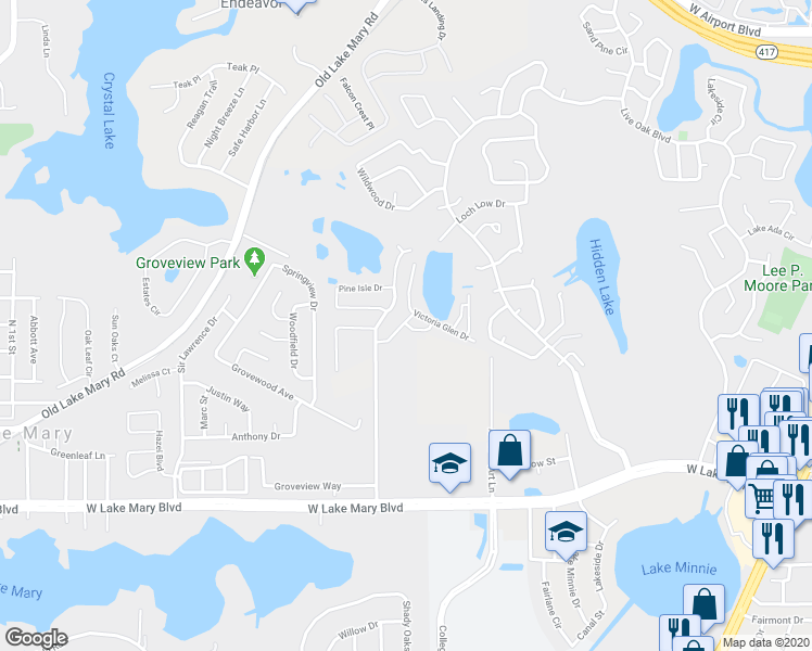 map of restaurants, bars, coffee shops, grocery stores, and more near 1032 Laurel Ridge Lane in Sanford