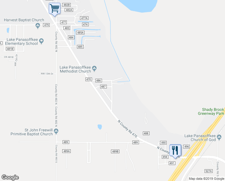 map of restaurants, bars, coffee shops, grocery stores, and more near 444 County Road 487 in Lake Panasoffkee