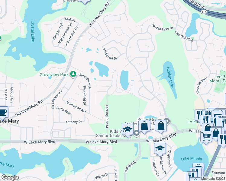 map of restaurants, bars, coffee shops, grocery stores, and more near 1032 Laurel Ridge Lane in Sanford