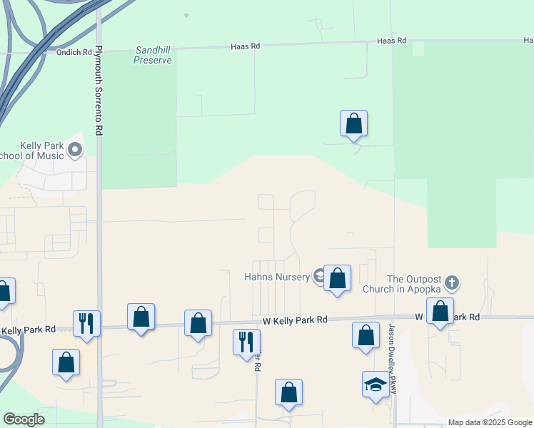map of restaurants, bars, coffee shops, grocery stores, and more near 2809 Park Ridge Street in Apopka