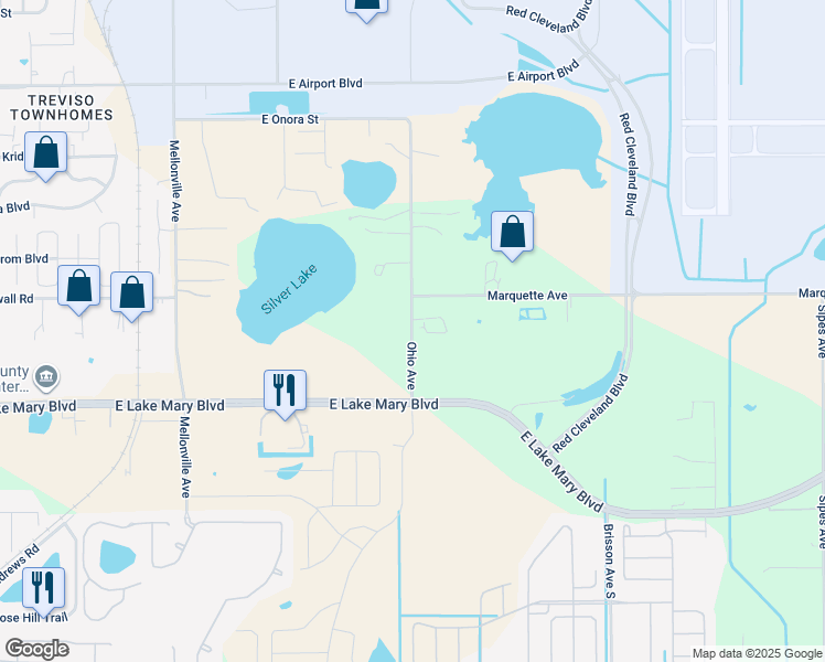 map of restaurants, bars, coffee shops, grocery stores, and more near 3390 Ohio Avenue in Sanford